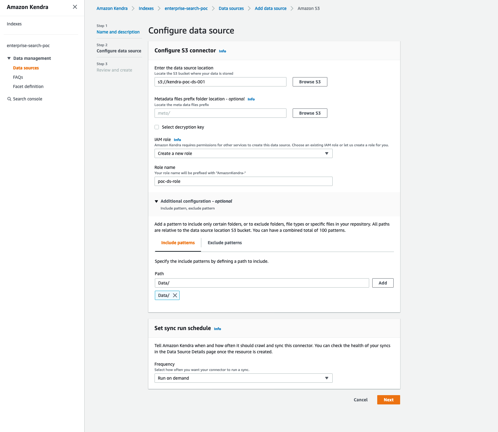 Kendra Data source Config Screen